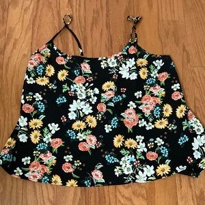 Black/multicolor floral spaghetti strap tank
